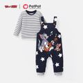 Tom and Jerry 2pcs Baby Boy 95% Cotton Pinstriped Long-sleeve Tee and Graphic Overalls Set royalblue image 1