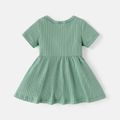 Easter Baby Girl Solid Ribbed or Allover Animal Print Short-sleeve Naia™ Dress lightgreen image 2
