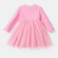 Barbie Toddler Girl Letter Print Mesh Splice Cotton Long-sleeve Dress Pink image 4