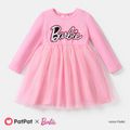 Barbie Toddler Girl Letter Print Mesh Splice Cotton Long-sleeve Dress Pink image 2