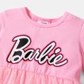 Barbie Toddler Girl Letter Print Mesh Splice Cotton Long-sleeve Dress Pink image 3