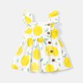 Baby Girl 100% Cotton Gingham or Allover Lemon Print Flutter-sleeve Button Dress Yellow image 1
