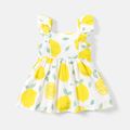 Baby Girl 100% Cotton Gingham or Allover Lemon Print Flutter-sleeve Button Dress Yellow image 2