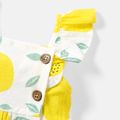 Baby Girl 100% Cotton Gingham or Allover Lemon Print Flutter-sleeve Button Dress Yellow image 3