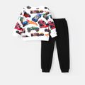 Hot Wheels 2pcs Toddler Boy Vehicle Race Car Print Sweatshirt and Elasticized Cotton Pants Set Black image 2
