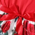 Kid Girl Floral Print Splice Belted Flutter-sleeve Dress Red image 4