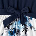 Family Matching 95% Cotton Dark Blue Short-sleeve T-shirts and Floral Print Spliced Dresses Sets DeepSapphireBlue image 4