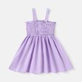 Toddler Girl 100% Cotton Solid Color Bowknot Design Smocked Slip Dress Light Purple image 2