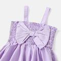 Toddler Girl 100% Cotton Solid Color Bowknot Design Smocked Slip Dress Light Purple image 3