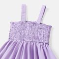 Toddler Girl 100% Cotton Solid Color Bowknot Design Smocked Slip Dress Light Purple image 4