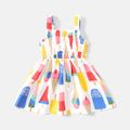 Baby Girl Allover Colorful Ice Cream Cone Print Sleeveless Shirred Dress Colorful image 2