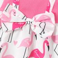 2pcs Baby Girl Bow Front Allover Flamingo Print & Solid Spliced Flutter-sleeve Dress & Headband Set Roseo image 4
