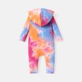 Baby Boy/Girl Tie Dye Ribbed Hooded Long-sleeve Button Jumpsuit Orange image 2