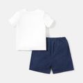 2pcs Toddler Boy Vehicle Print Short-sleeve Cotton Tee and Denim Shorts Set White image 3