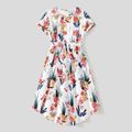 Family Matching Cotton Colorblock T-shirts and Allover Floral Print Short-sleeve Belted Dresses Sets Khaki image 2