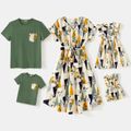 Family Matching Cotton T-shirts and Allover Geo & Floral Print Short-sleeve Dresses Sets AquaGreen image 1