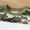 2pcs Baby Boy Letter Print Camouflage Colorblock Spliced Long-sleeve Sweatshirt & Sweatpants Set Army green image 3