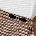 2pcs Kid Girl Ribbed Short-sleeve Tee and Plaid Pleated Skirt Set Beige image 4