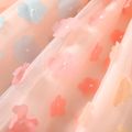 Kid Girl 3D Floral Design Mesh Splice Belted Sleeveless Dress Pink image 5