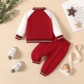 2pcs Baby Boy/Girl Colorblock Raglan Sleeve Sweatshirt & Sweatpants Set Burgundy image 2
