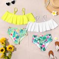 2Pcs Kid Girl Floral & Tropical Print Ruffle Two-Piece Swimsuit White image 2