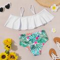 2Pcs Kid Girl Floral & Tropical Print Ruffle Two-Piece Swimsuit White image 3