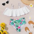 2Pcs Kid Girl Floral & Tropical Print Ruffle Two-Piece Swimsuit White image 1