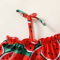 3pcs Baby Girl Watermelon Print Ruffle Trim Swimwear Set Red image 4