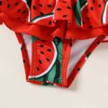 3pcs Baby Girl Watermelon Print Ruffle Trim Swimwear Set Red image 5