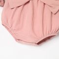 Baby Girl 100% Cotton Solid Color Bowknot Design 3/4 Sleeve Rompers Dark Pink image 4