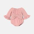 Baby Girl 100% Cotton Solid Color Bowknot Design 3/4 Sleeve Rompers Dark Pink image 1