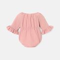 Baby Girl 100% Cotton Solid Color Bowknot Design 3/4 Sleeve Rompers Dark Pink image 2