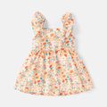 Baby Girl 100% Cotton Solid or Striped/Floral-print Flutter-sleeve Button Front Dress Colorful image 3