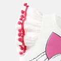 L.O.L. SURPRISE! 2pcs Kid Girl Pompom Design Cotton Flutter-sleeve Tee and Heart Print Belted Shorts Set White image 4