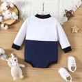 Baby Boy 95% Cotton Long-sleeve Bear Graphic Solid Spliced Romper Dark Blue/white image 2
