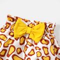 3pcs Baby Girl Cotton Short-sleeve Giraffe & Letter Graphic Romper and Bow Front Naia Bloomer Shorts & Headband Set yellowwhite image 5