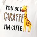 3pcs Baby Girl Cotton Short-sleeve Giraffe & Letter Graphic Romper and Bow Front Naia Bloomer Shorts & Headband Set yellowwhite image 4