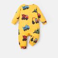 Baby Boy Allover Construction Vehicle Print Long-sleeve Naia Jumpsuit Yellow image 2