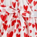 Valentine's Day Family Matching Allover Red Heart Print Surplice Neck Ruffle-sleeve Belted Dresses and Striped Raglan-sleeve Graphic T-shirts Sets REDWHITE image 3