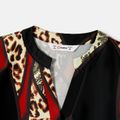 Family Matching Leopard Print Colorblock V Neck Belted Short-sleeve Dresses and T-shirts Sets Multi-color image 3
