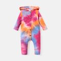 Baby Boy/Girl Tie Dye Ribbed Hooded Long-sleeve Button Jumpsuit Orange image 1