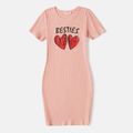 Valentine's Day Mommy and Me Pink Cotton Ribbed Heart & Letter Print Short-sleeve Bodycon Dresses Pink image 2