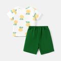 2pcs Toddler Girl/Boy Pineapple Print Short-sleeve Cotton Tee and Button Design Shorts Set Green image 2