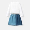 Barbie 2pcs Kid Girl Tie Knot Long-sleeve Cotton Tee and Denim Skirt Set White image 2