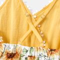 Baby Girl Floral Applique Design Sunflower Print & Solid Spliced Cami Romper Yellow image 5