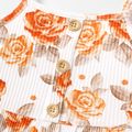 Baby Girl Button Front Solid or Floral Print Cotton Ribbed Ruffle Hem Cami Top White image 5