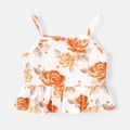 Baby Girl Button Front Solid or Floral Print Cotton Ribbed Ruffle Hem Cami Top White image 3