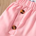 2pcs Kid Girl Floral Print Halter Tee and Button Design Elasticized Shorts Set Pink image 4
