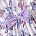 2pcs Kid Girl Butterfly/Floral Print Irregular Hem 3D Bowknot Tee and Ribbed Leggings Set Purple image 5