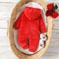 Baby Boy/Girl Letter Embroidered Red Thickened Fuzzy Fleece Hooded Long-sleeve Jumpsuit Red image 2